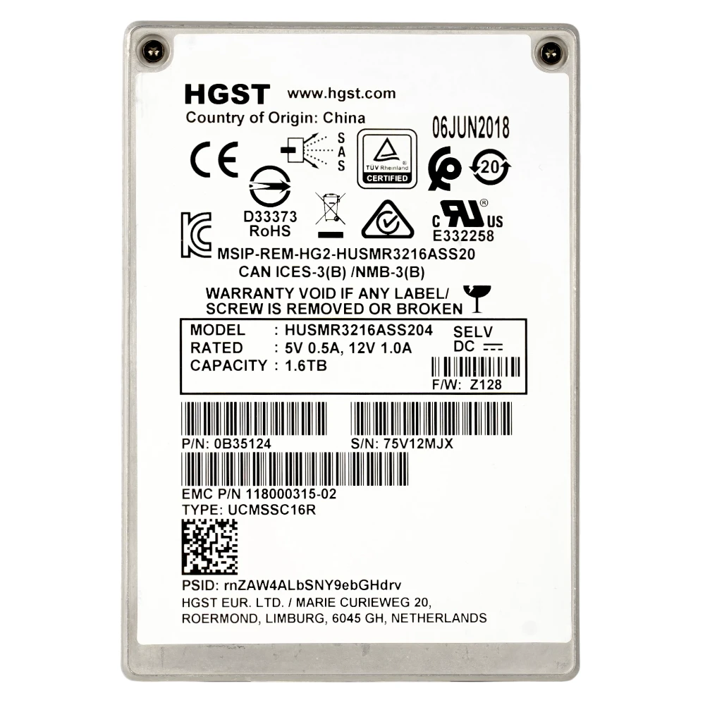 1.6 TB Hitachi HUSMR3216ASS204 1.6TB SSD 2.5 SAS Mixed Use 12Gbps