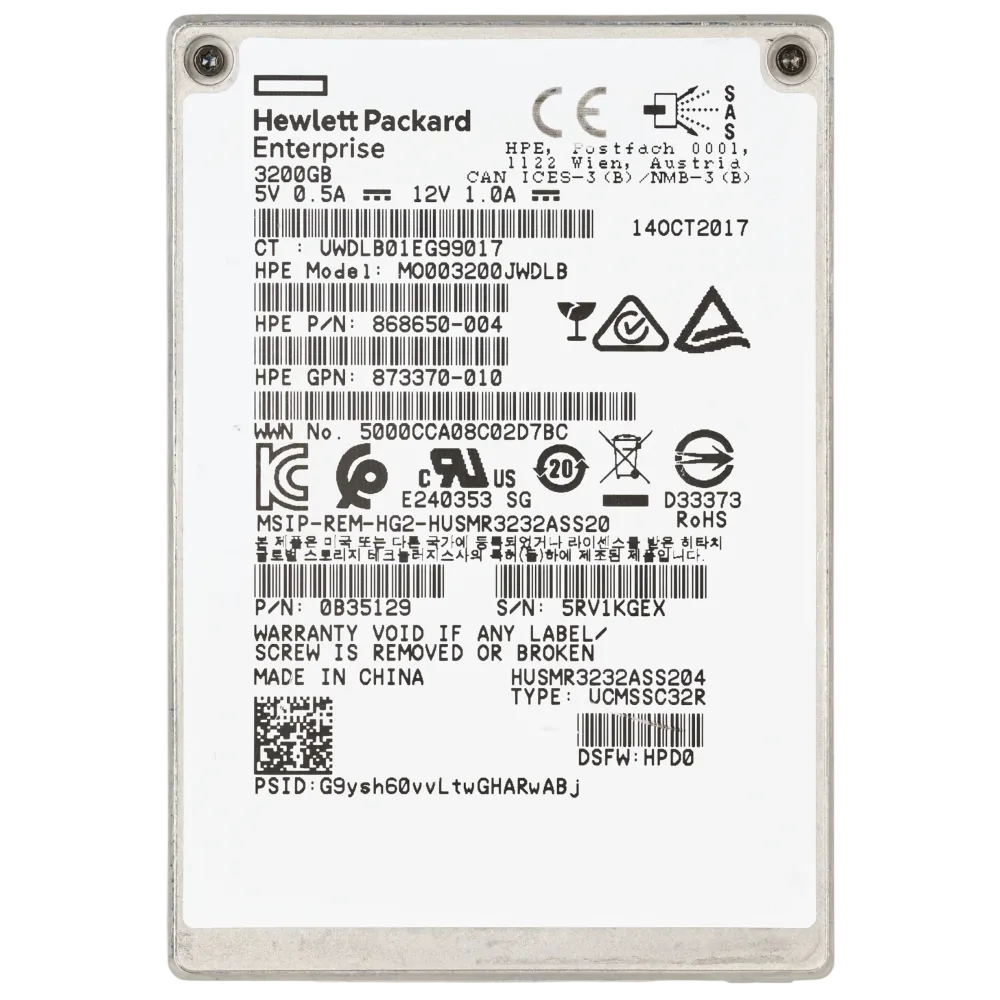 HPE MSA MO003200JWDLB 3.2TB 2.5in SFF SAS-12G Mixed Use SSD