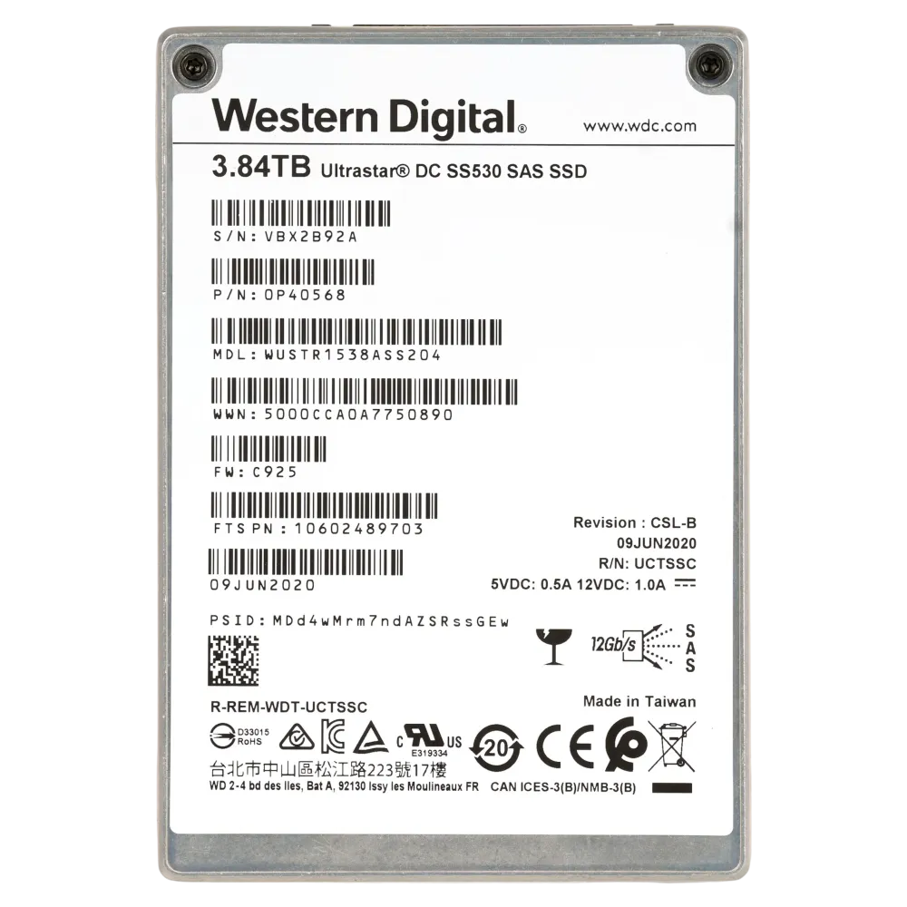 3.84 TB WD (HGST) SS530 WUSTR1538ASS205 Enterprise SAS SSD 12Gbps