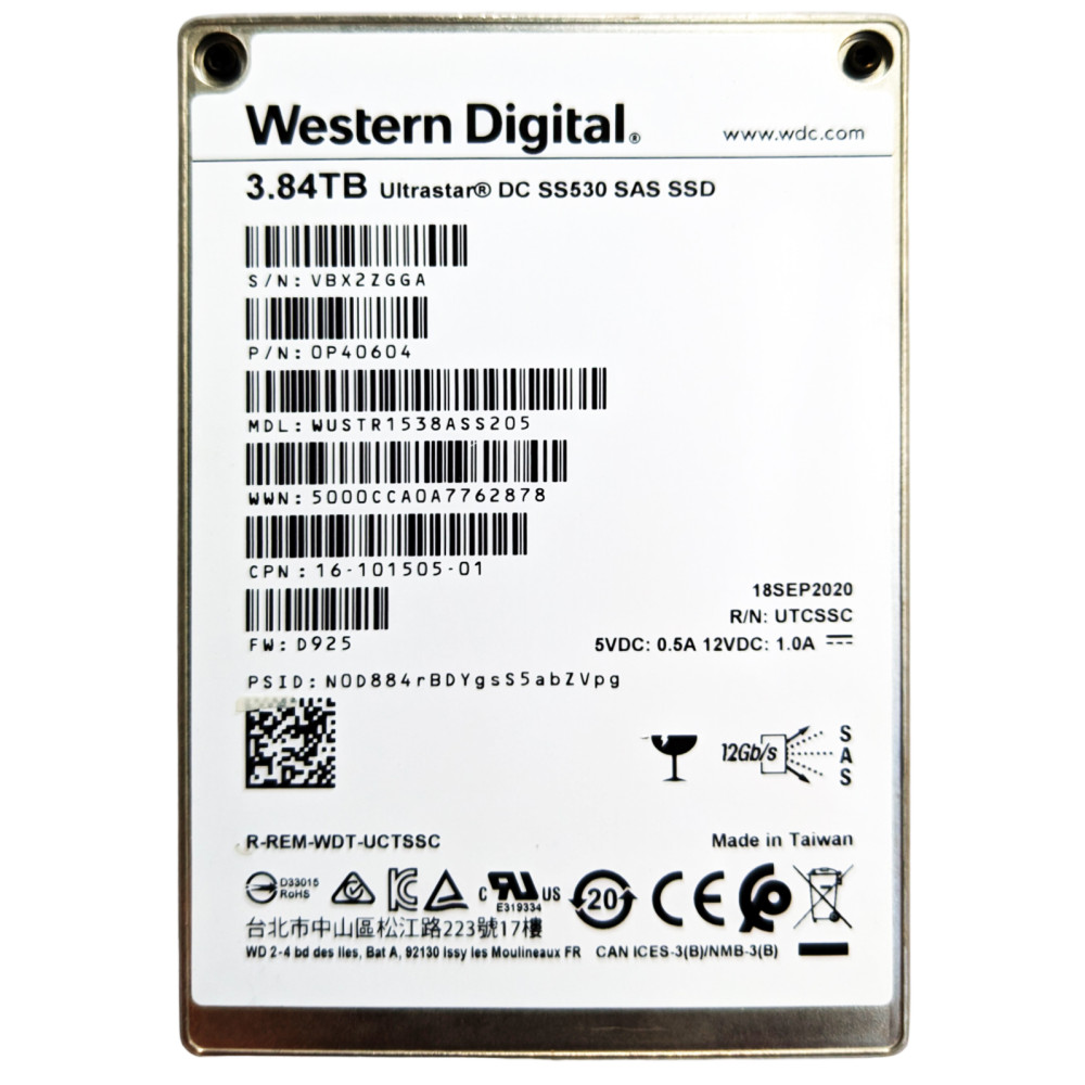 3.84 TB WD (HGST) SS530 WUSTR1538ASS205 Enterprise SAS SSD 12Gbps